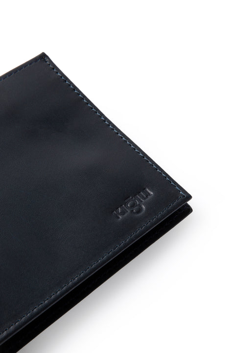 Dark Navy Blue Plain Card Holder with Money Compartment Genuine Leather Wallet with Gift Box