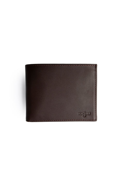 Dark Brown Plain Card Holder with Money Compartment, Genuine Leather Wallet with Gift Box