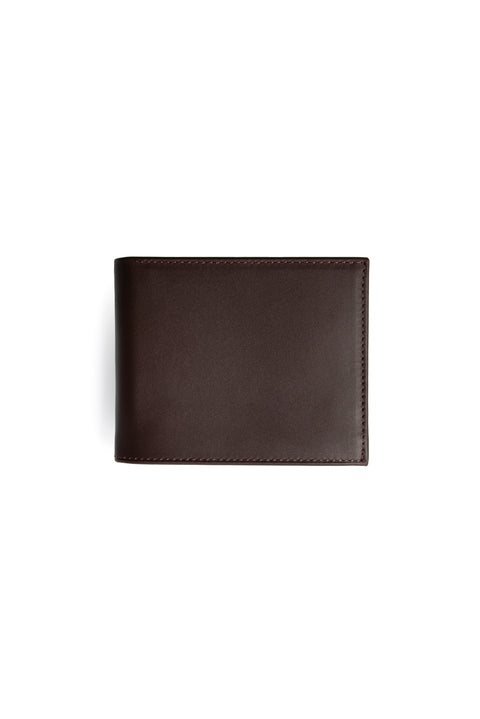 Dark Brown Plain Card Holder with Money Compartment, Genuine Leather Wallet with Gift Box