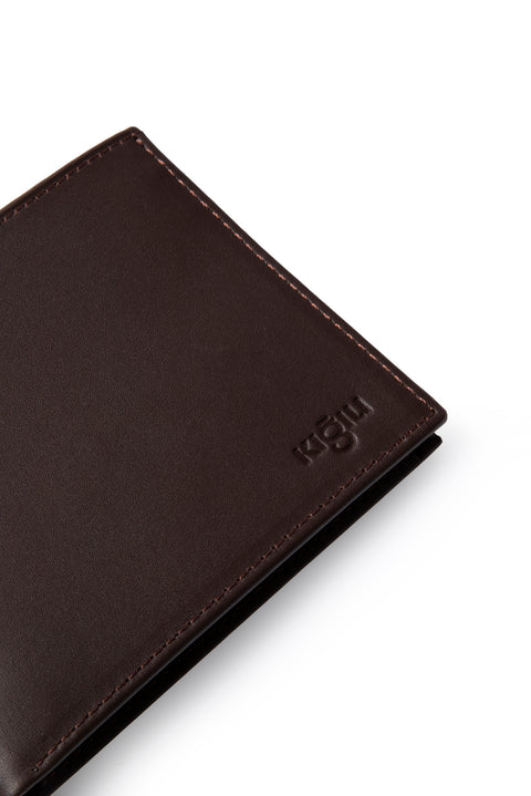Dark Brown Plain Card Holder with Money Compartment, Genuine Leather Wallet with Gift Box