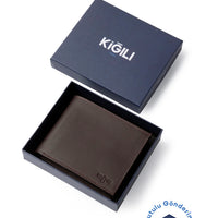 Dark Brown Plain Card Holder with Compartments, Genuine Leather Wallet with Gift Box
