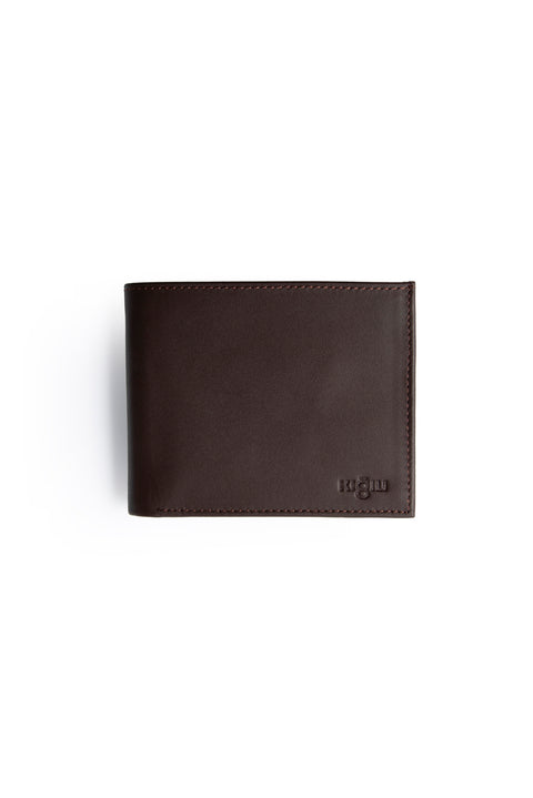 Dark Brown Plain Card Holder with Compartments, Genuine Leather Wallet with Gift Box