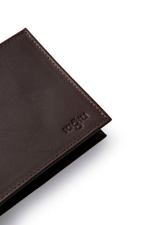 Dark Brown Plain Card Holder with Compartments, Genuine Leather Wallet with Gift Box