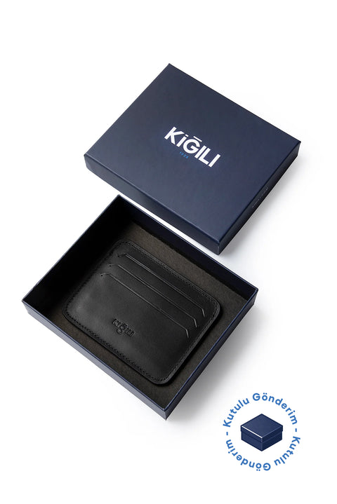 Genuine Leather Card Holder with Black Gift Box