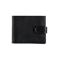 Black Flat Snap Leather Horizontal Wallet with Money and Card Compartments