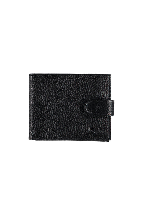 Black Flat Snap Leather Horizontal Wallet with Money and Card Compartments