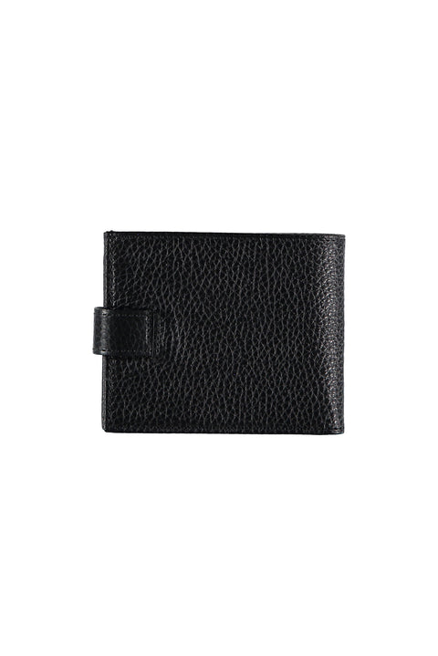 Black Flat Snap Leather Horizontal Wallet with Money and Card Compartments