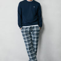 Mid Navy Cotton Plaid Knit Pajama - Sweatpant