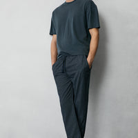 Mid Anthracite Cotton Striped Knitted Bagged Flannel Pajamas - Sweatpant Bottom