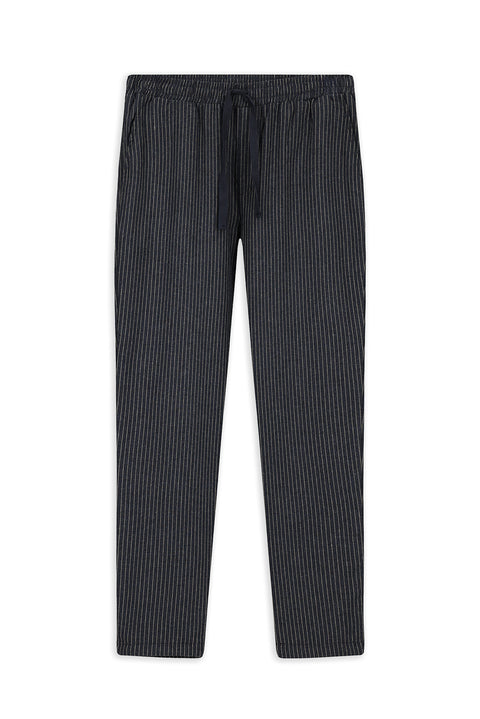 Mid Anthracite Cotton Striped Knitted Bagged Flannel Pajamas - Sweatpant Bottom