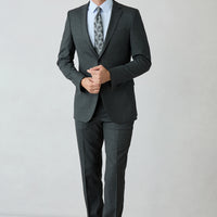 Orta Antrasit 8 Drop Long Slim Fit Uzun Dar Kesim Yünlü Düz Mono Yaka Takım Elbise