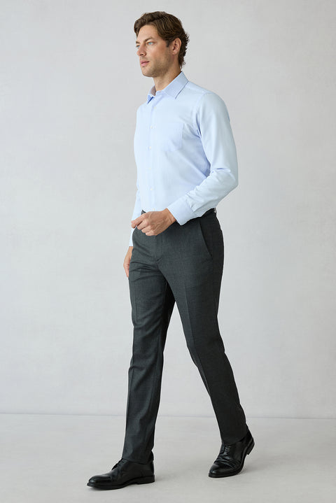 Orta Antrasit 8 Drop Long Slim Fit Uzun Dar Kesim Yünlü Düz Mono Yaka Takım Elbise
