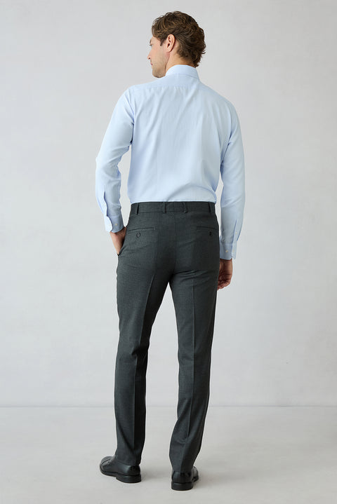 Orta Antrasit 8 Drop Long Slim Fit Uzun Dar Kesim Yünlü Düz Mono Yaka Takım Elbise