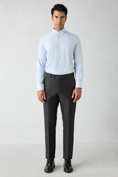 Acı Kahve 8 Drop Long Slim Fit Uzun Dar Kesim Yün Keten Karışımlı Desenli Mono Yaka Takım Elbise