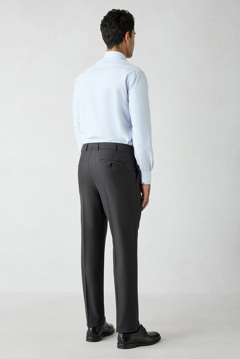 Acı Kahve 8 Drop Long Slim Fit Uzun Dar Kesim Yün Keten Karışımlı Desenli Mono Yaka Takım Elbise