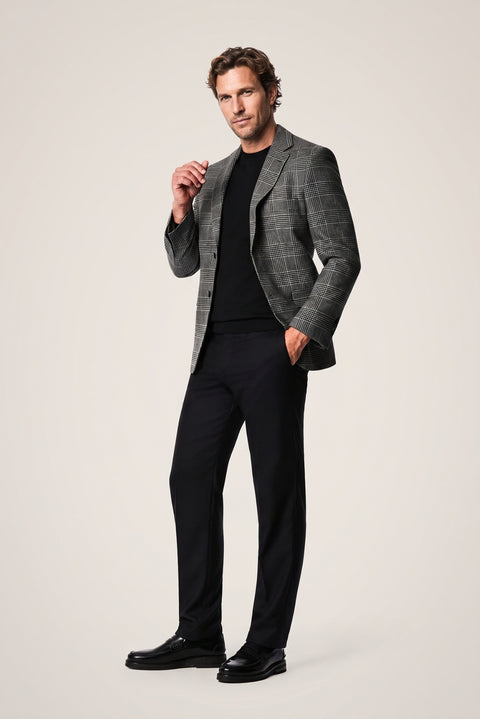 Black 4-Drop Relaxed Fit Shawl Collar Plaid Wool Classic Jacket