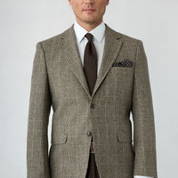 Medium Brown 4 Drop Relaxed Fit Shawl Collar Plaid Wool Classic Jacket