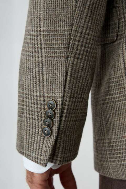 Medium Brown 4 Drop Relaxed Fit Shawl Collar Plaid Wool Classic Jacket
