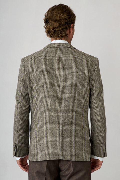 Medium Brown 4 Drop Relaxed Fit Shawl Collar Plaid Wool Classic Jacket