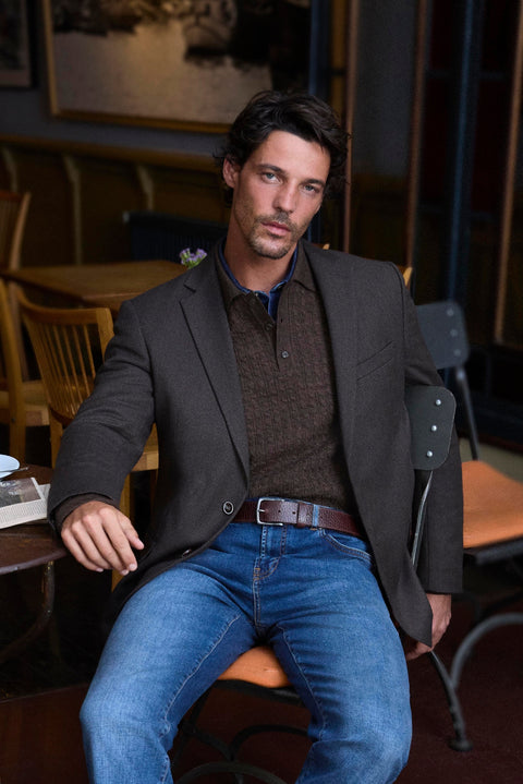 Mürdüm 7 Drop Slim Fit Mono Yaka Armürlü Yünlü Örme Klasik Ceket