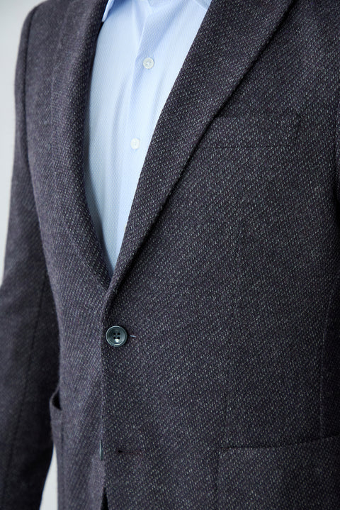 Purple 7 Drop Slim Fit Shawl Collar Textured Wool Knit Classic Jacket