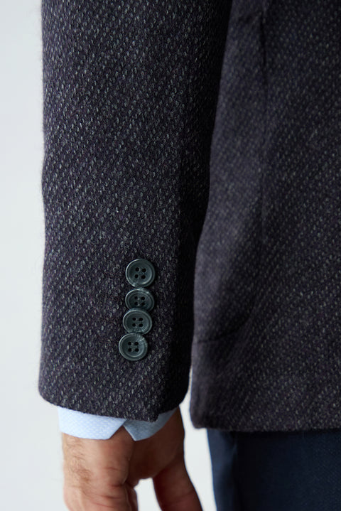 Purple 7 Drop Slim Fit Shawl Collar Textured Wool Knit Classic Jacket
