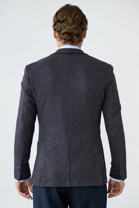 Purple 7 Drop Slim Fit Notch Lapel Textured Wool Knit Classic Jacket