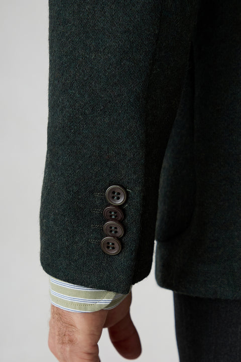 Dark Green 7 Drop Slim Fit Notch Lapel Textured Wool Blend Knitted Classic Jacket