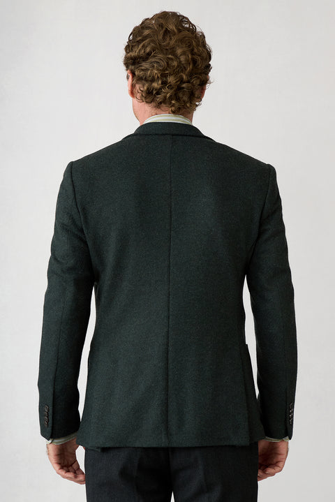 Dark Green 7-Drop Slim Fit Notch Lapel Textured Wool Knit Classic Jacket