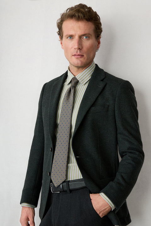 Dark Green 7-Drop Slim Fit Notch Lapel Textured Wool Knit Classic Jacket