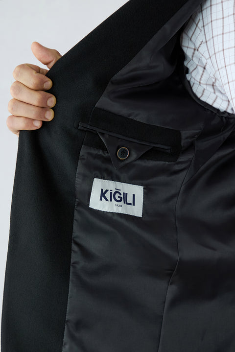 Black 4-Drop Relaxed Fit Shawl Lapel Plain Classic Jacket