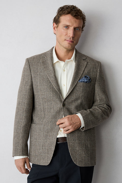 Medium Brown 4 Drop Relaxed Fit Notch Lapel Wool Classic Jacket