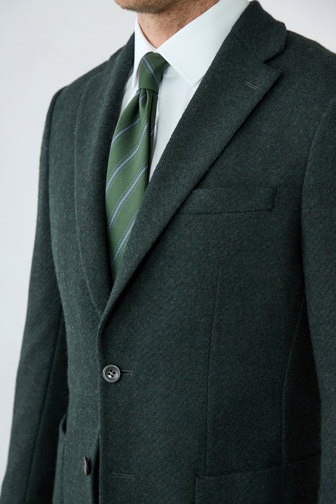 Dark Green 6-Drop Regular Fit Notch Lapel Textured Wool Knit Classic Jacket