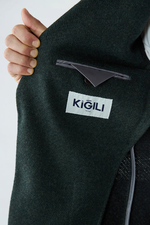 Dark Green 6-Drop Regular Fit Notch Lapel Textured Wool Knit Classic Jacket