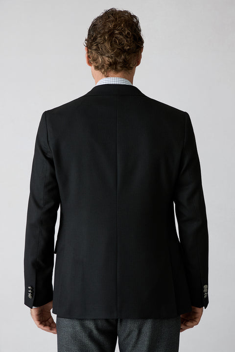 Siyah 7 Drop Slim Fit Dar Kesim Desenli Mono Yaka Blazer Ceket