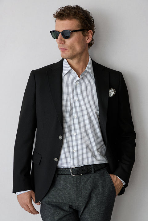Siyah 7 Drop Slim Fit Dar Kesim Desenli Mono Yaka Blazer Ceket