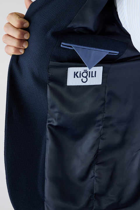 Koyu Lacivert 7 Drop Slim Fit Mono Yaka Armürlü Klasik Blazer Ceket