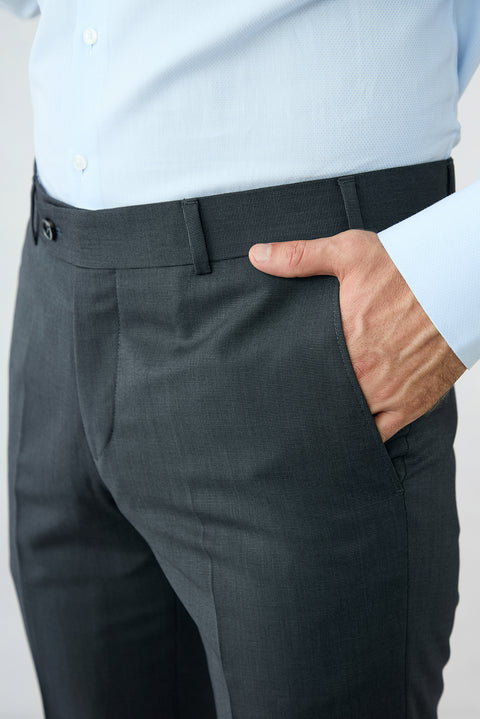 Dark Charcoal 7-Drop Slim Fit Textured Classic Trousers
