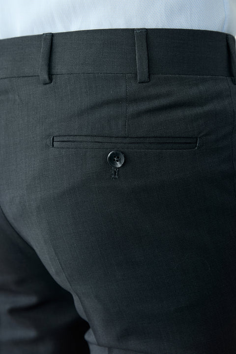 Dark Charcoal 7-Drop Slim Fit Textured Classic Trousers