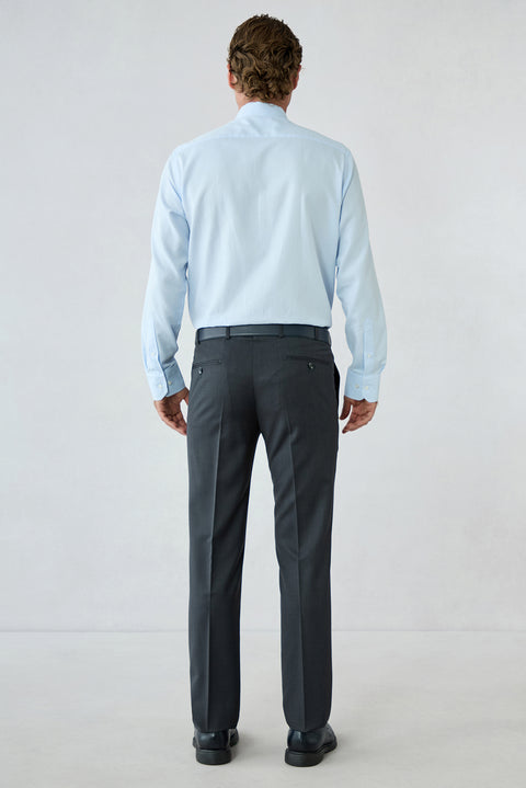Dark Charcoal 7-Drop Slim Fit Textured Classic Trousers