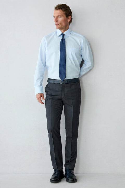Dark Charcoal 7-Drop Slim Fit Textured Classic Trousers