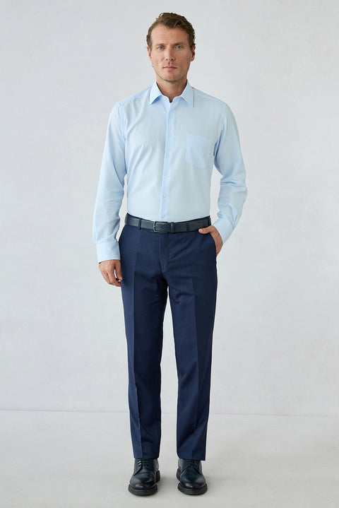 Dark Navy 7-Drop Slim Fit Textured Classic Trousers