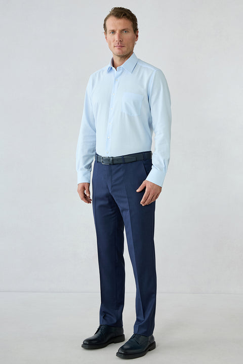 Dark Navy 7-Drop Slim Fit Textured Classic Trousers