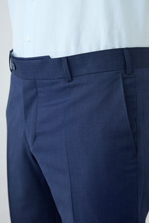 Dark Navy 7-Drop Slim Fit Textured Classic Trousers
