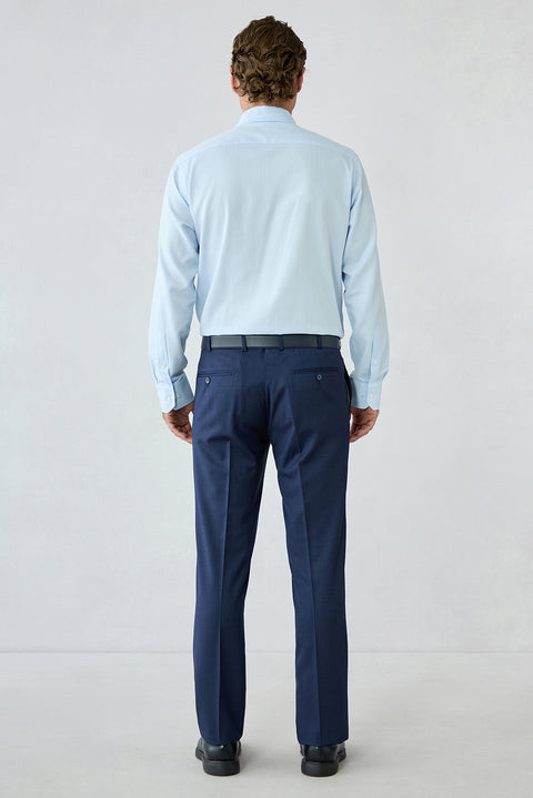 Dark Navy 7-Drop Slim Fit Textured Classic Trousers