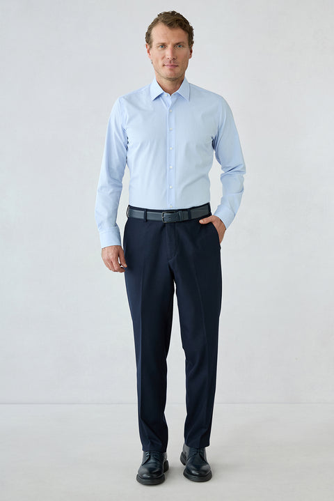 Dark Navy 4 Drop Relaxed Fit Textured Wool Classic Trousers