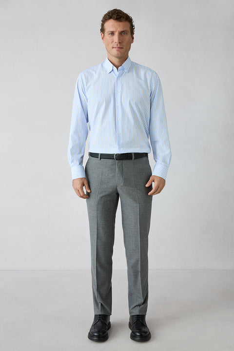 Orta Gri 7 Drop Slim Fit Dar Kesim Desenli Klasik Kumaş Pantolon