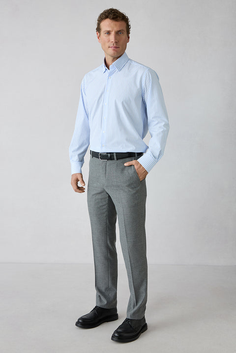 Orta Gri 7 Drop Slim Fit Balıksırtı Klasik Pantolon
