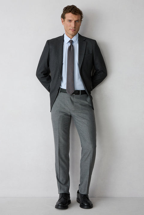 Orta Gri 7 Drop Slim Fit Dar Kesim Desenli Klasik Kumaş Pantolon