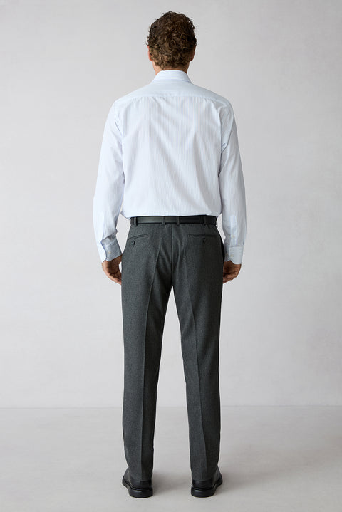 Dark Anthracite 6-Drop Regular Fit Textured Wool Classic Trousers